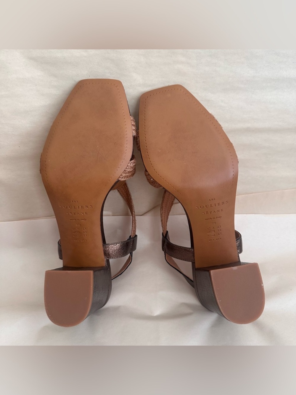 NEW Sezane Zoe Sandals Bronze Women 8 Metallic Leather Rope Knot Box & Dust Bag - Picture 11 of 14
